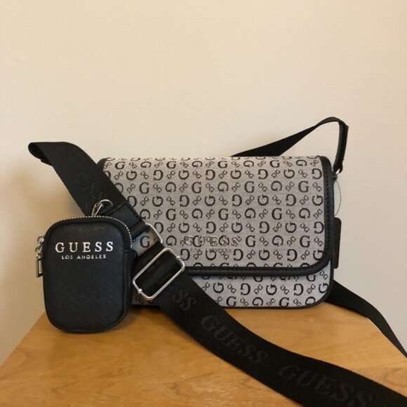 NWT GUESS Long Strap/Crossbody Handbag Logo Print Small/Medium Size - Picture 1 of 15